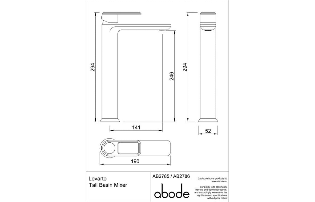 Abode Levarto Tall Basin Mixer - Chrome AB2810