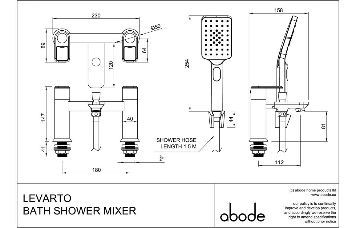 Abode Levarto Deck Mounted Bath Shower Mixer - Matt Black AB2864
