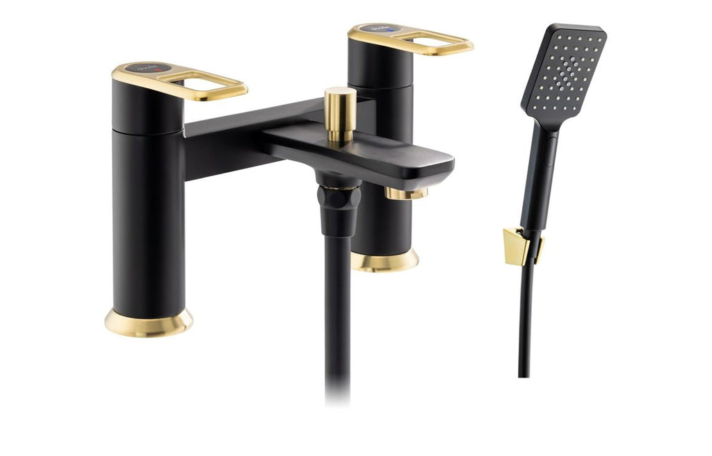 Abode Levarto Deck Mounted Bath Shower Mixer - Matt Black & Brass AB2800