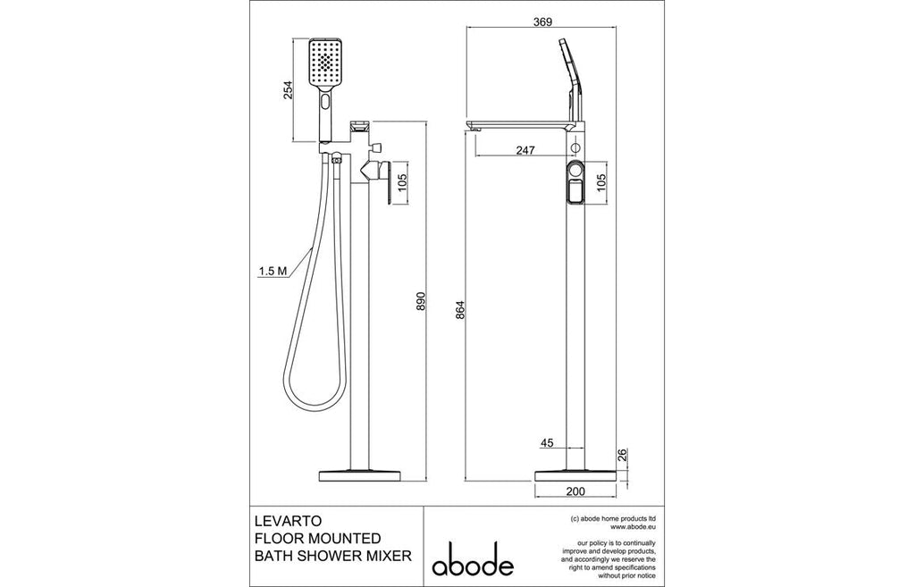 Abode Levarto Floor Standing Bath Shower Mixer - Brushed Brass AB2875
