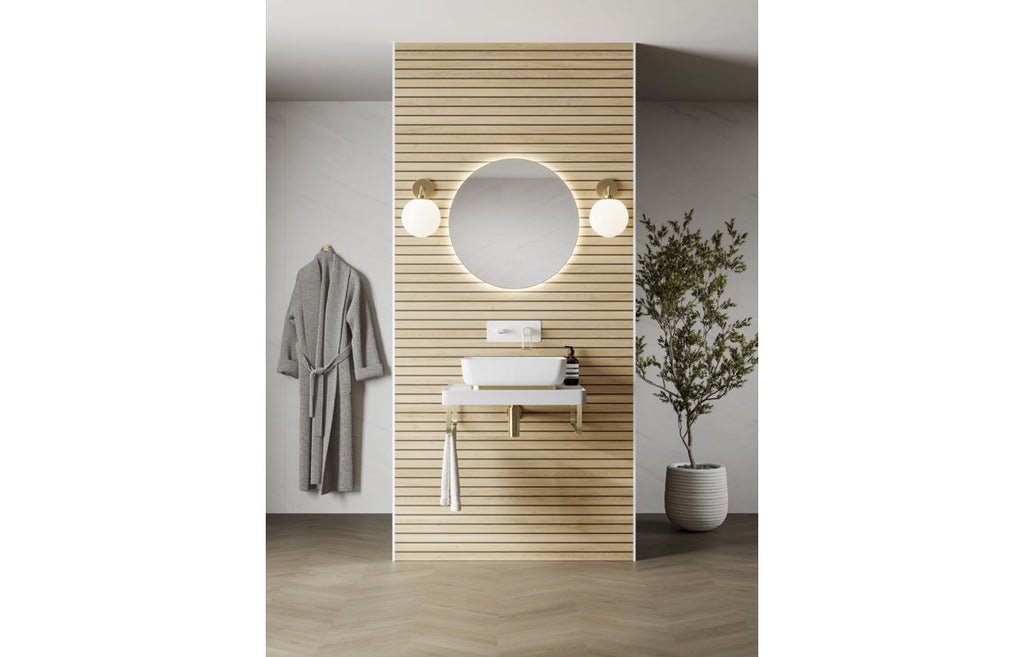 Abode Levarto Wall Mounted Basin/Bath Mixer - Matt White & Brass AB2791