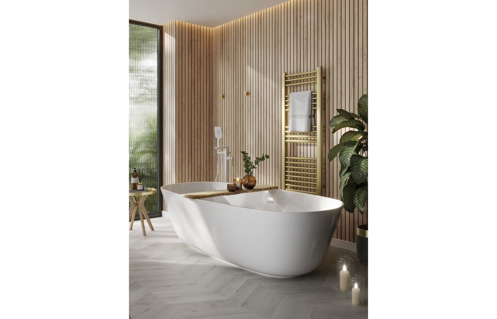 Abode Levarto Floor Standing Bath Shower Mixer - Matt White & Brass  AB2806