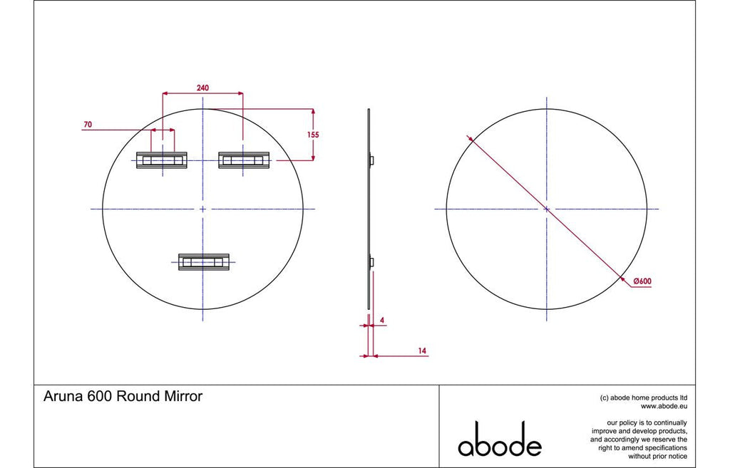 Abode Aruna 600mm Frameless Round Mirror ABM1035