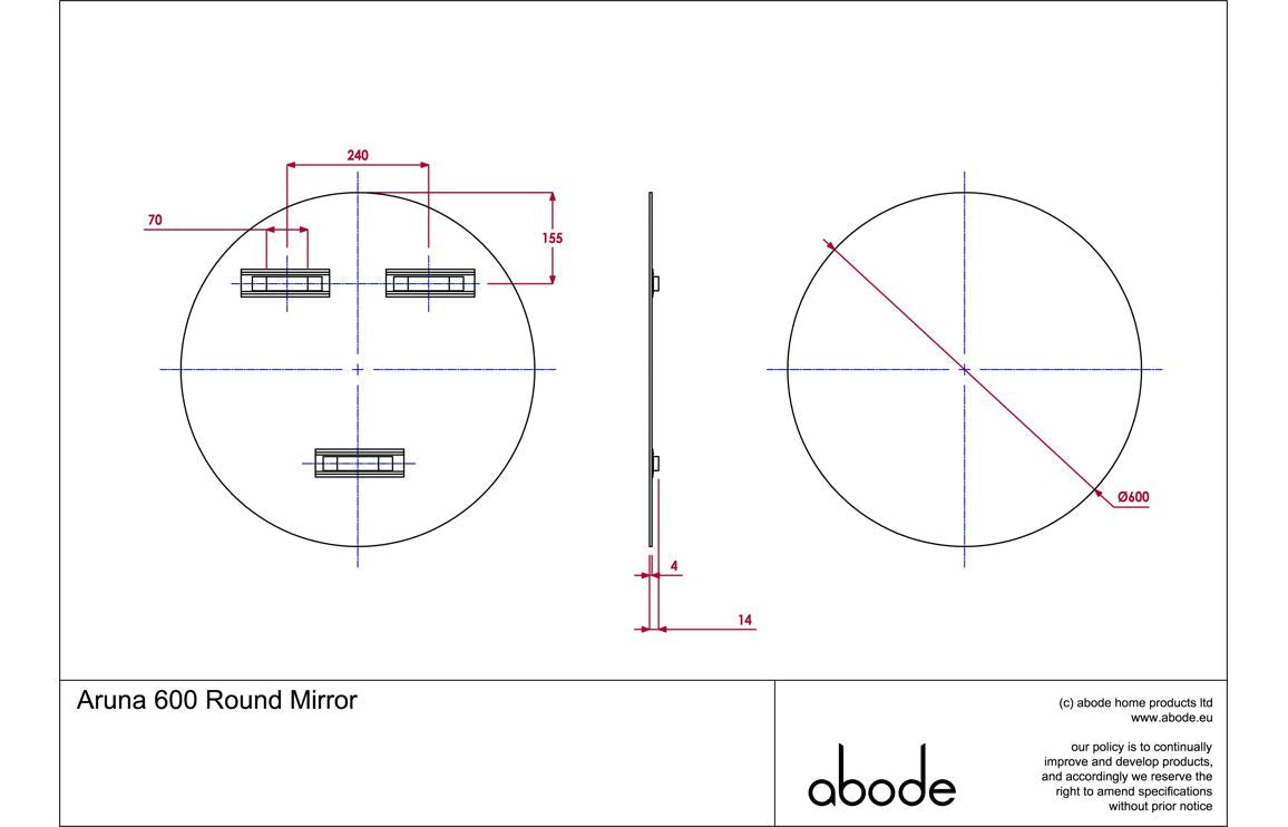 Abode Aruna 600mm Frameless Round Mirror ABM1035
