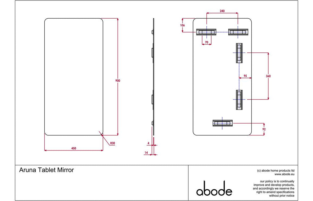Abode Aruna 450x900mm Frameless Tablet Mirror  ABM1036