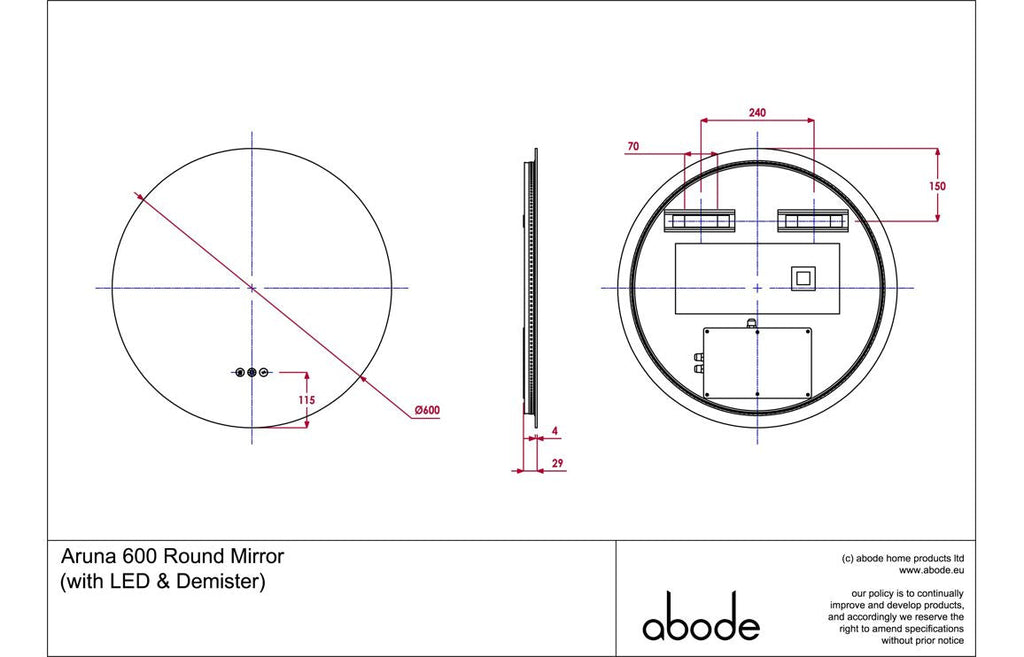 Abode Aruna 600mm Frameless Round LED Mirror ABM1040