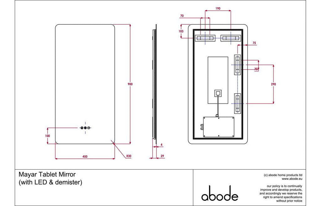 Abode Aruna 450x900mm Frameless Tablet LED Mirror ABM1041