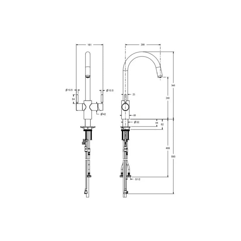 InSinkErator 3N1 Lecce J Shape Steaming Hot Tap & Tank - Chrome