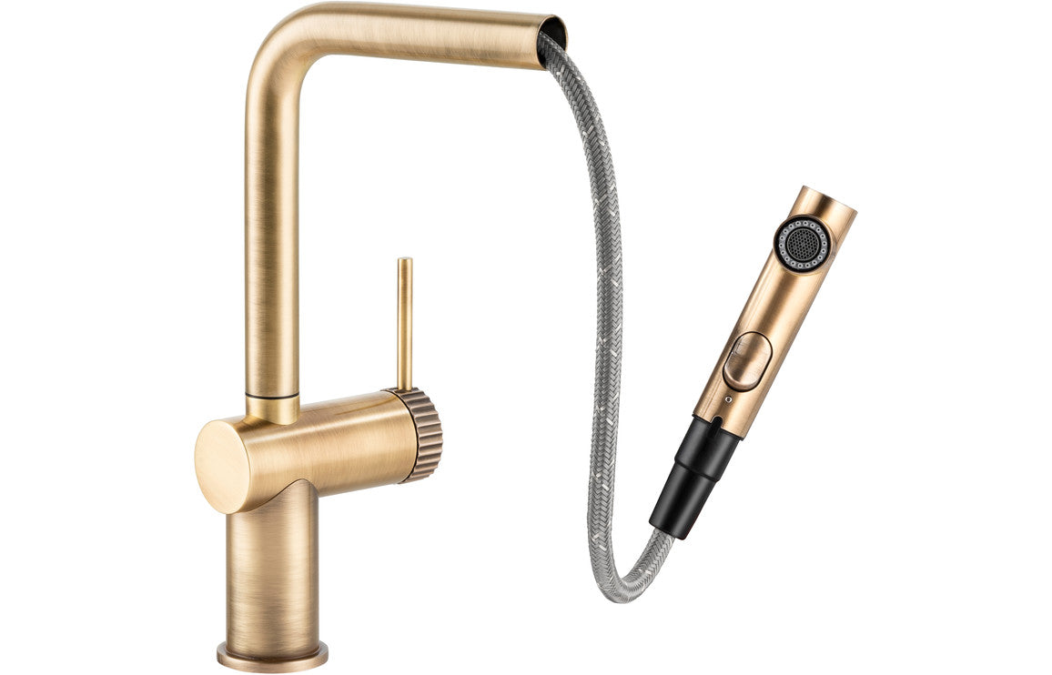 Abode Fraction Pull-Out Mixer Tap - Antique Brass  AT2158