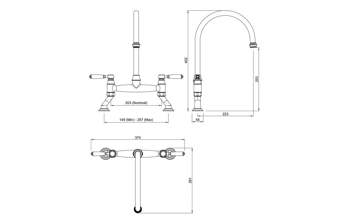 Abode Oxbury Bridge Mixer Tap - Brushed Nickel AT2224
