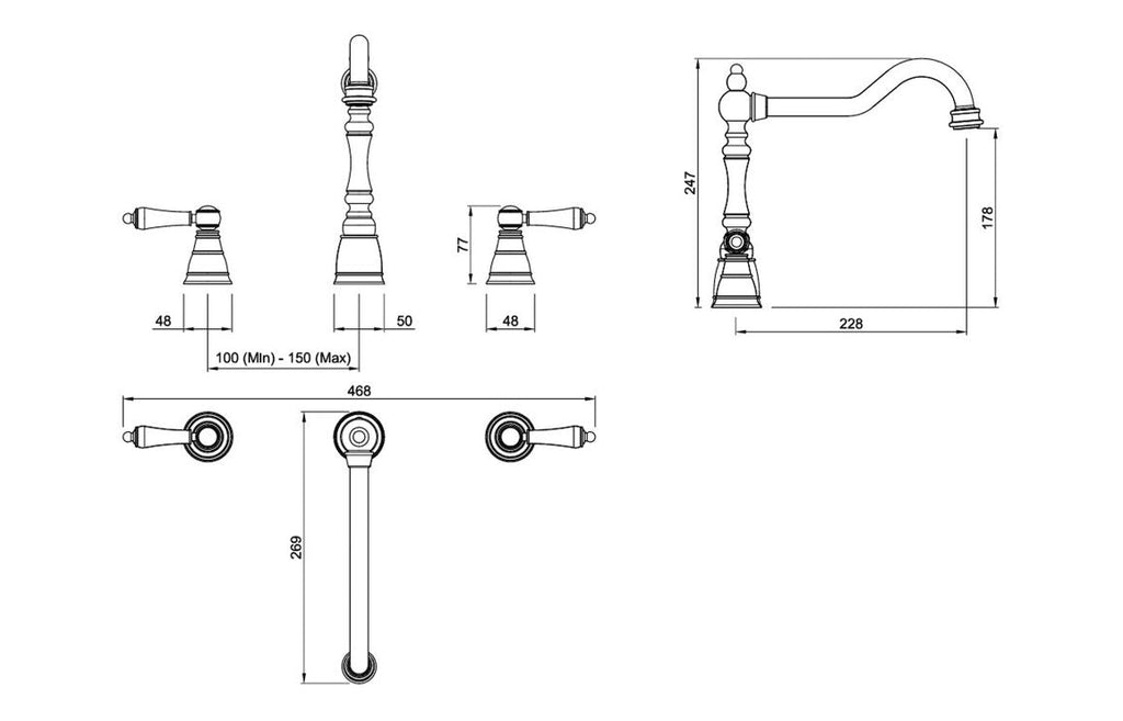 Abode Mayenne 3 Part Mixer Tap - Chrome AT2235