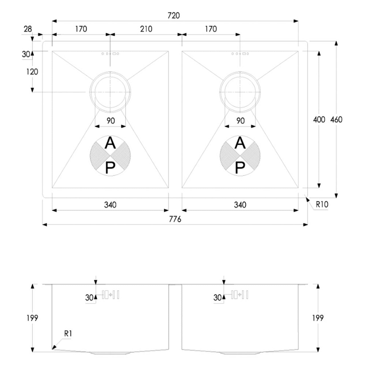 Abode Matrix R0 Double Bowl Sink  AW50122
