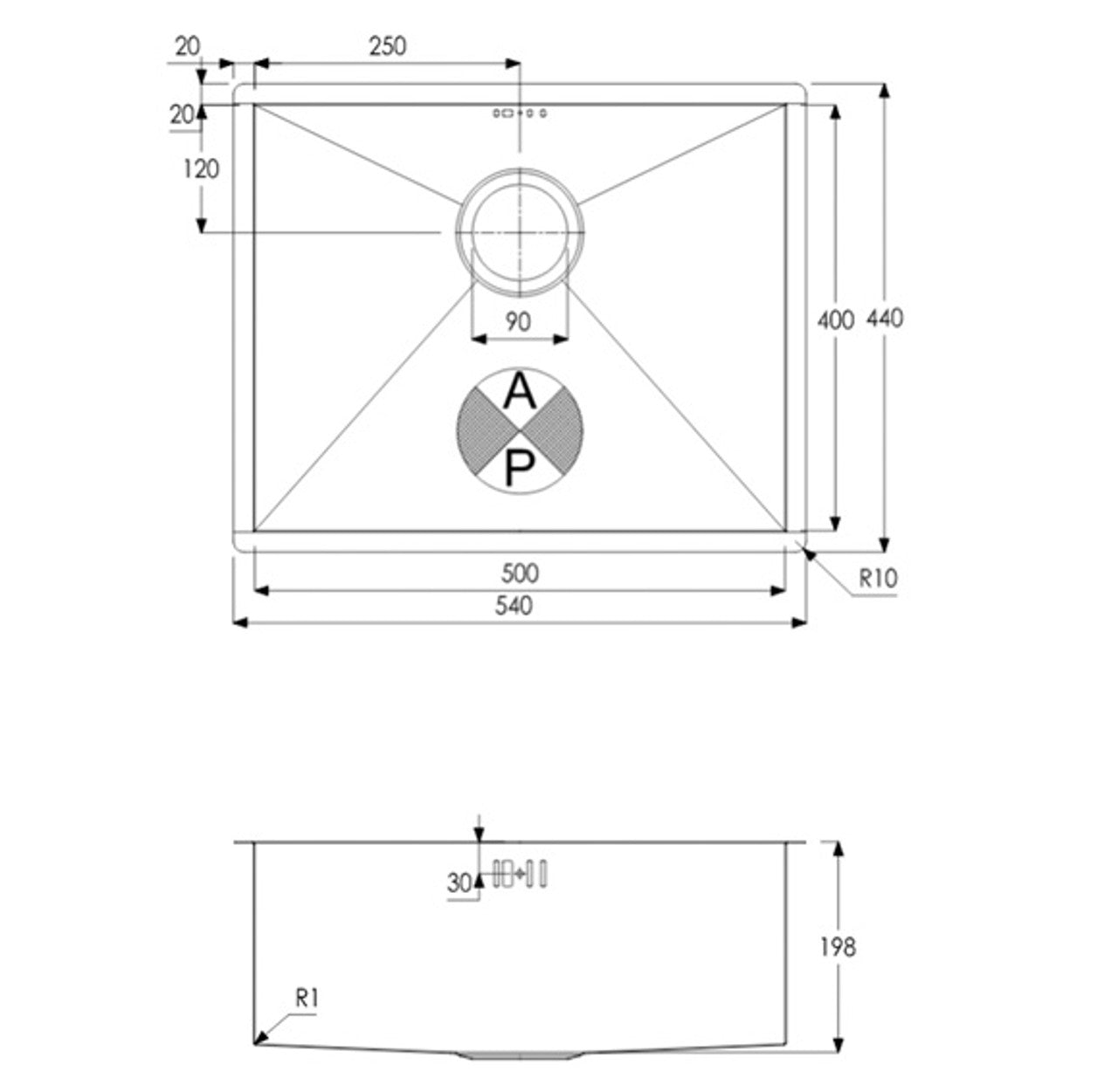 Abode AW5009 MATRIX R0-100-500 Stainless Steel Sink