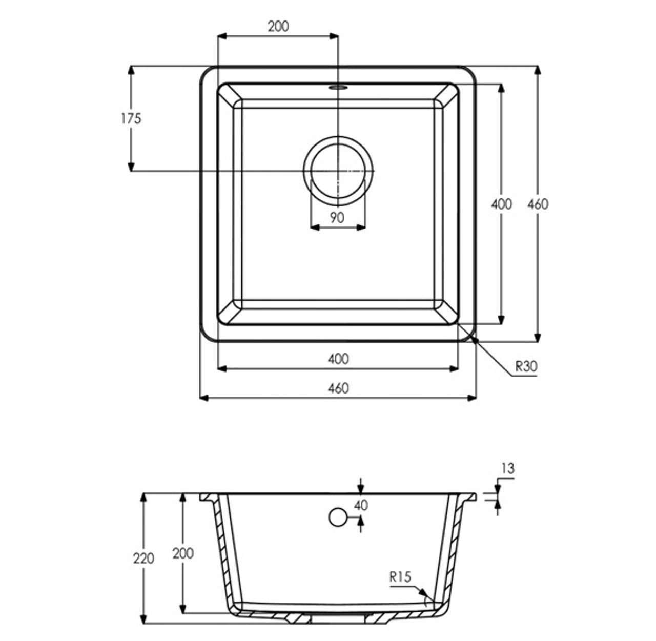 Abode MATRIX SQGR15, 1.0 Bowl Granite Sink Grey
