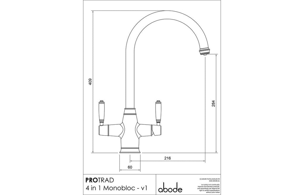 Abode ProTrad 4 IN 1 Monobloc Tap - Brushed Nickel PT1194