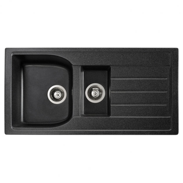Abode Oriel 1.5 Bowl Granite Inset Kitchen Sink with Atlas Sink Tap 950mm L x 480mm W - Black