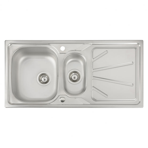 Abode Trydent 1.5 Bowl Inset Kitchen Sink with Nexa Sink Tap 1000mm L x 500mm W - Stainless Steel